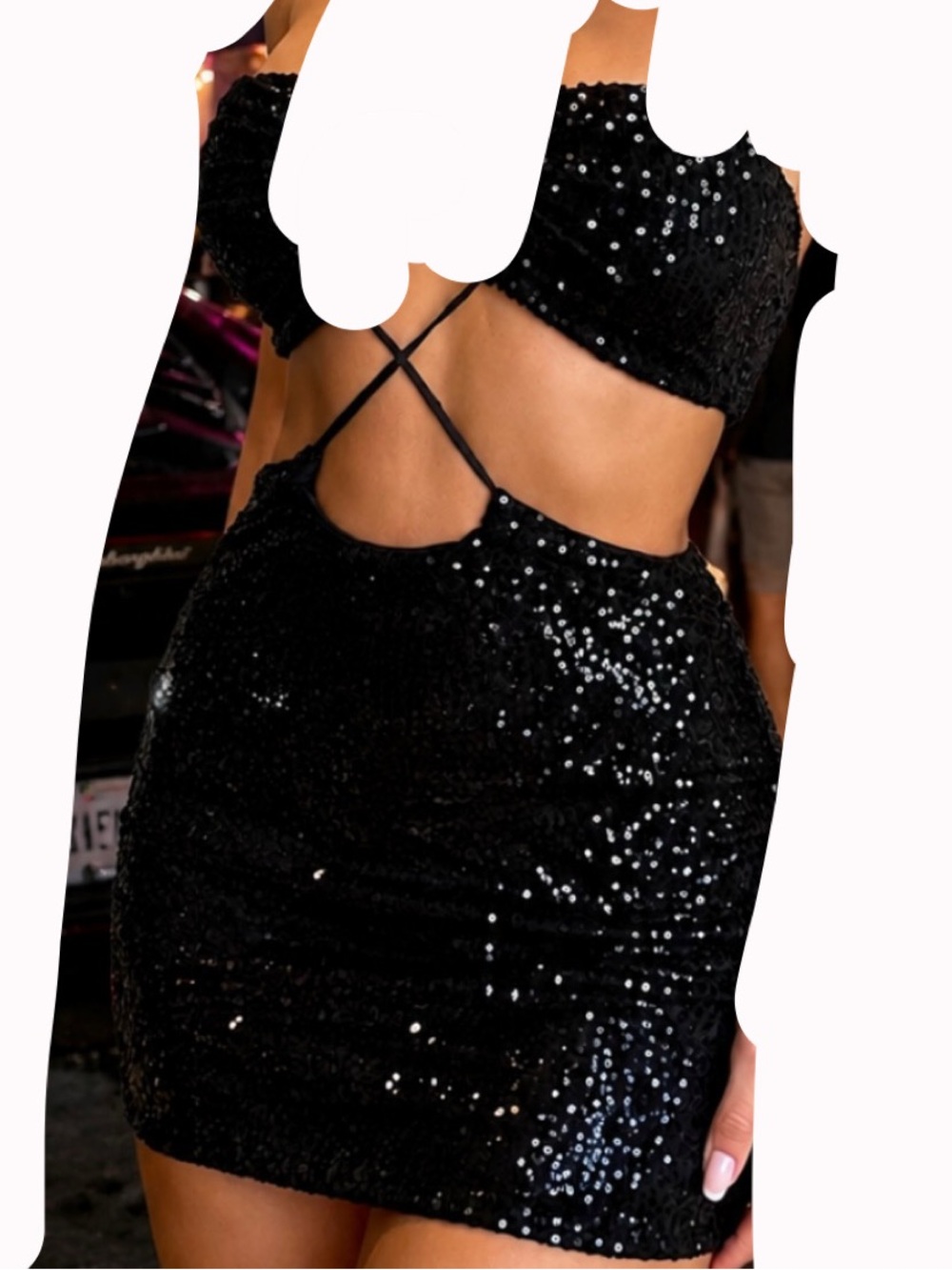 Black Sequin Halter Mini Dress
